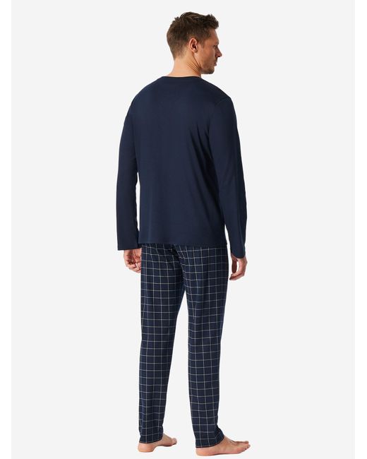 Schiesser Pyjama Lang Fine Interlock in Blue für Herren