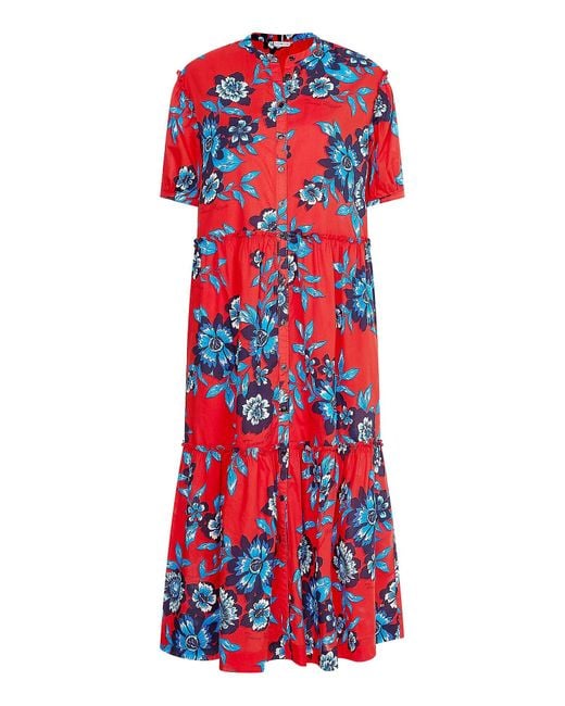 Tommy Hilfiger Red Relaxed Fit Maxi-Kleid mit Blumen-Print