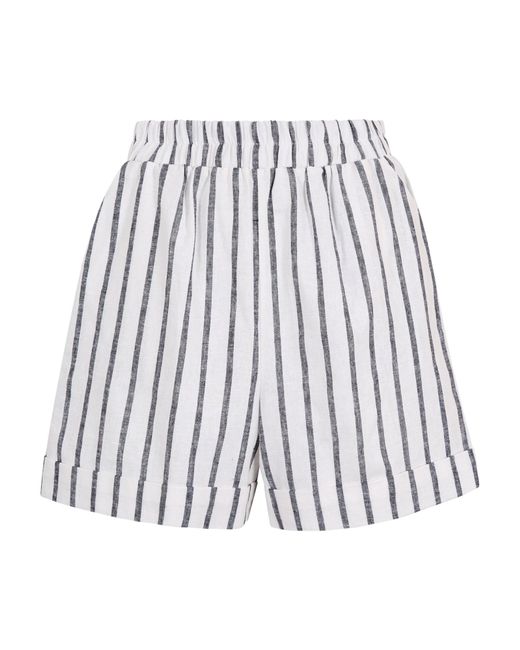 Apricot White Linen Blend Stripe Shorts