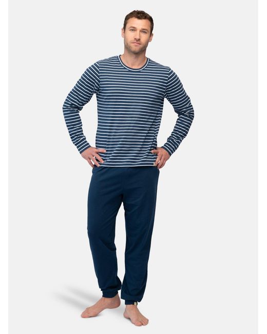 greenjama Pyjama Lang Ringel in Blue für Herren