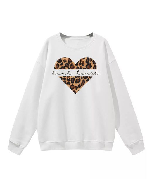 GORHEY White Pullover Loose Fit Fleece Pullover, Long Sleeve Sweatshirt With Animal Print