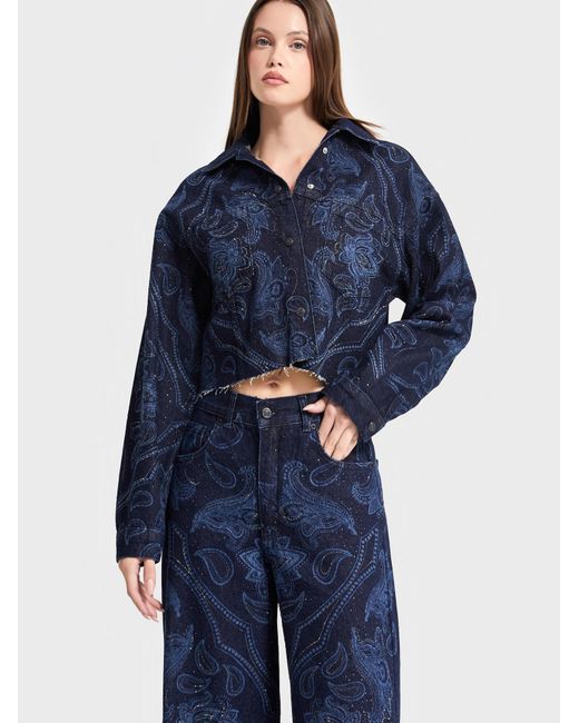 its basic Blue Its Basic Übergangsjacke Rhinestone Printed Denim Jacket