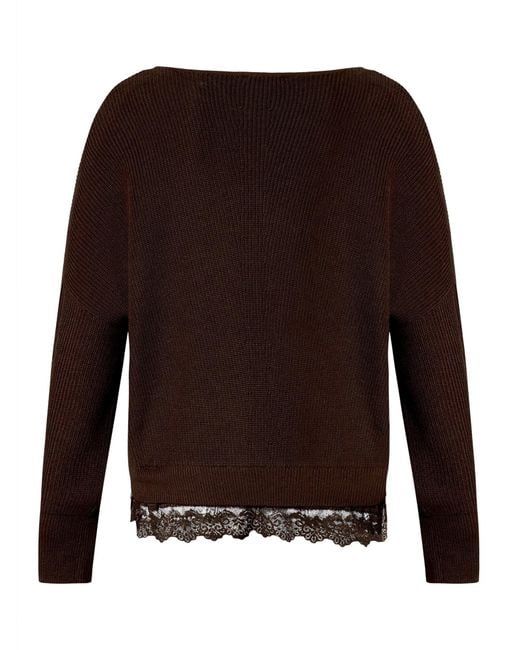 Zero Brown Strickpullover Mit Spitzenkante