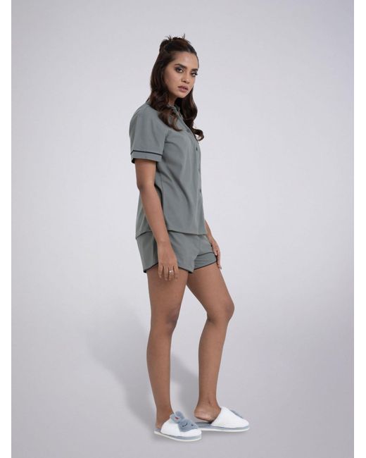 LEAFLETIC Gray Shorty Night Wear Short Set