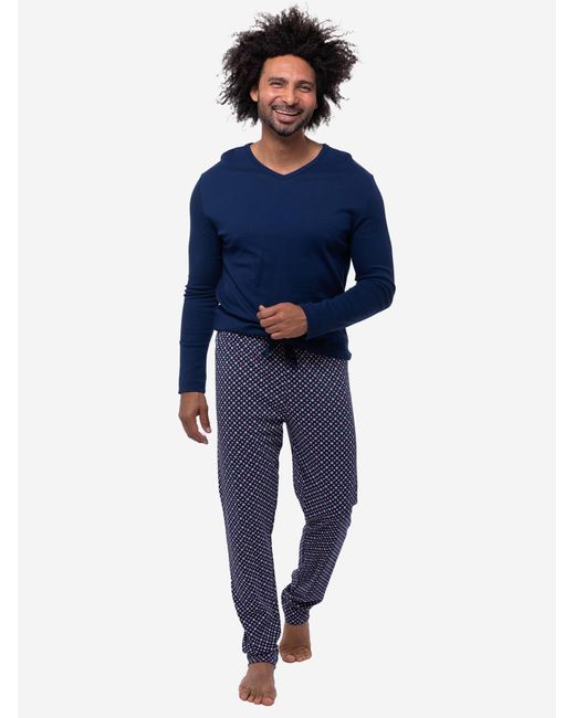 Mey Pyjama Lang Tie Minimal in Blue für Herren