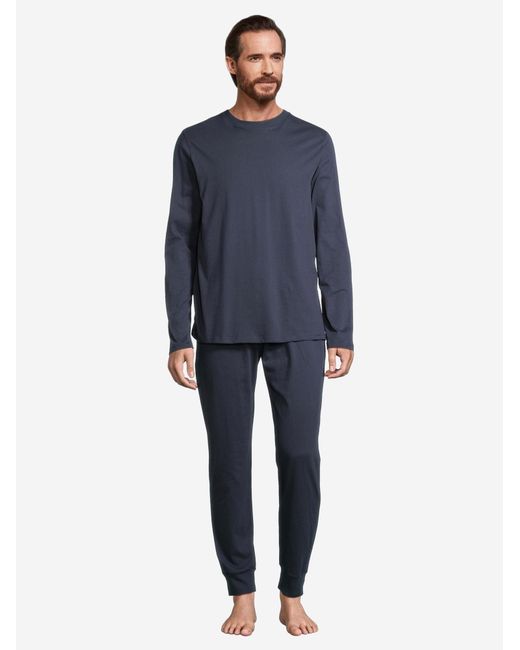 Schiesser Pyjama Lang Night & Home in Blue für Herren