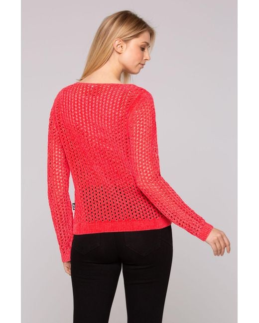 SOCCX Red Chenille Pullover Mit U-Bootausschnitt