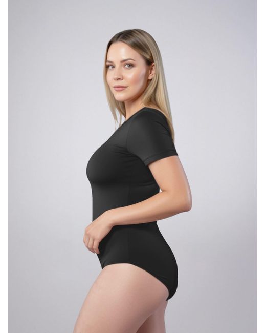 LEAFLETIC Black Body Short Sleeve Crew Neck Bodysuit