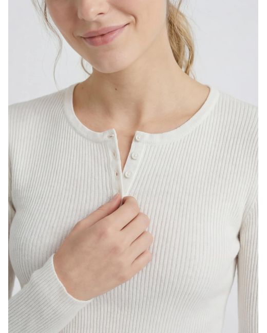 antargo White Pullover Basic Longsleeve With Buttons