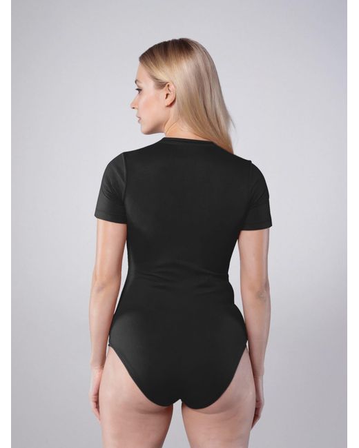 LEAFLETIC Black Body Short Sleeve Crew Neck Bodysuit