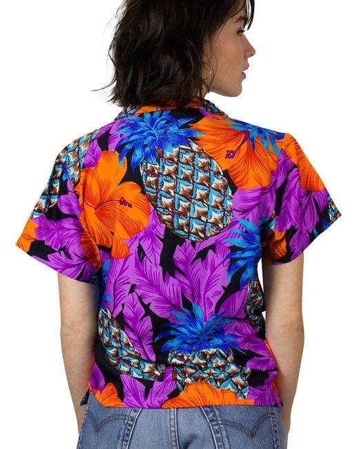 King Kameha Red Bluse Pineapple Hibiscus Line