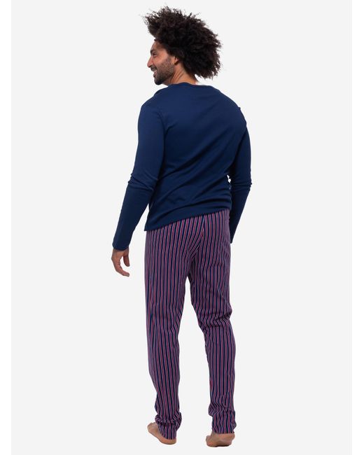 Mey Pyjama Lang Graphic Stripes in Blue für Herren