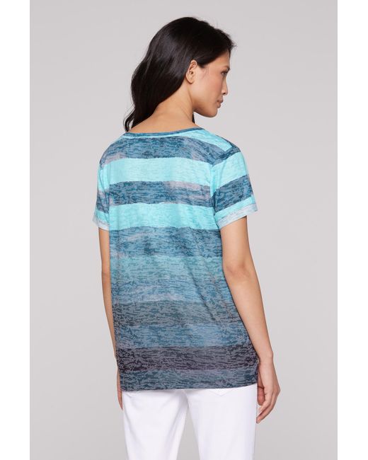 SOCCX Blue Streifenshirt Mit Ausbrenner-Effekten Und Artwork