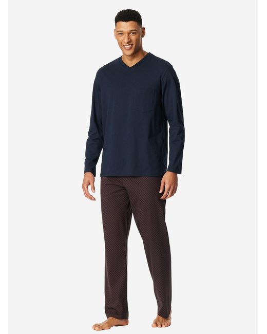 Schiesser Pyjama Lang Comfort Essentials in Blue für Herren