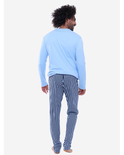Mey Pyjama Lang Graphic Stripes in Blue für Herren