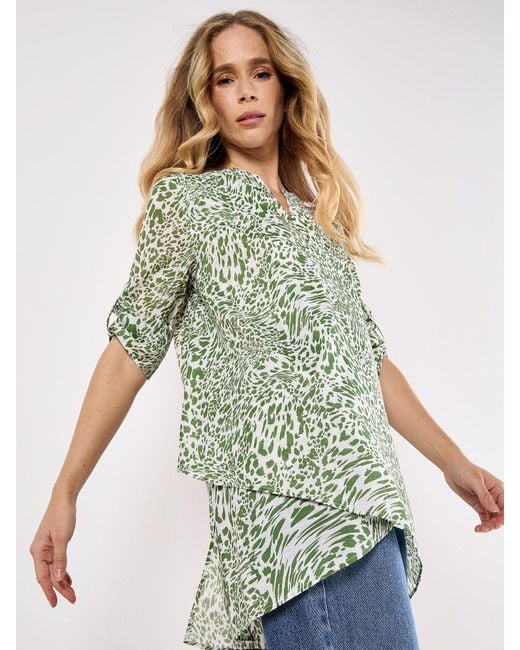 Apricot Green Mixed Animal Print Layered Blouse