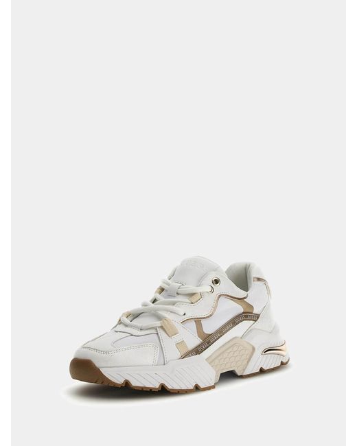 Guess White Cremefarbener Carrli-Logo-Sneaker Für Damen