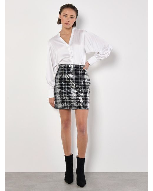 Apricot Black Check Sequin Mini Skirt