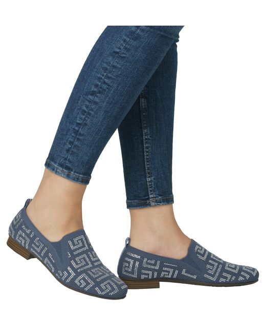 Rieker Blue Slipper Halbschuh, Schlupfschuh, Blockabsatz, Loafer mit Glitzersteinchen