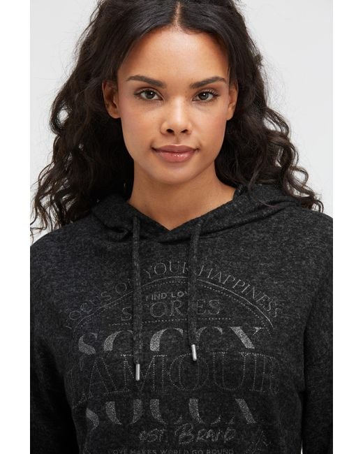 SOCCX Black Hoodie Aus Flauschstrick Mit Glitzer-Print