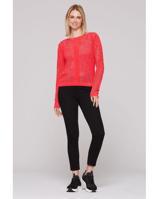 SOCCX Red Chenille Pullover Mit U-Bootausschnitt