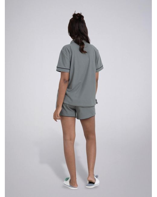 LEAFLETIC Gray Shorty Night Wear Short Set