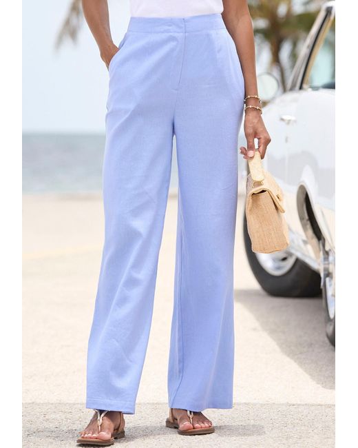 Buffalo Blue Leinenhose mit weiter Beinform und Taschen, luftige Stoffhose