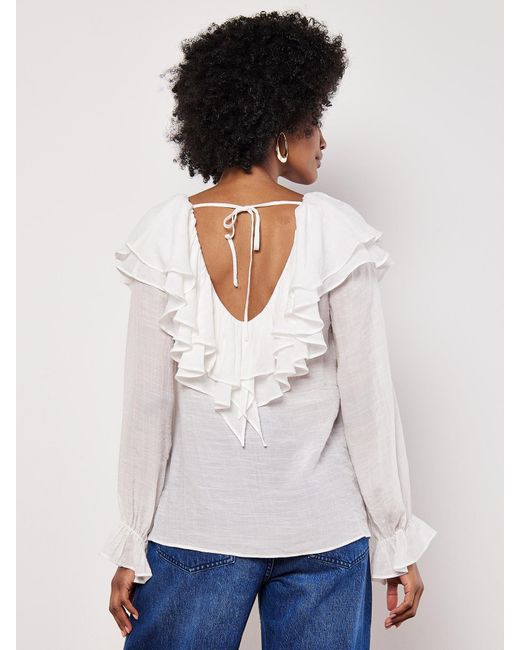 Apricot White Bluse 'Ruffle Collar