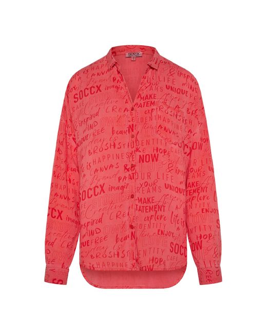 SOCCX Red Fließende Langarmbluse Mit All Over Print