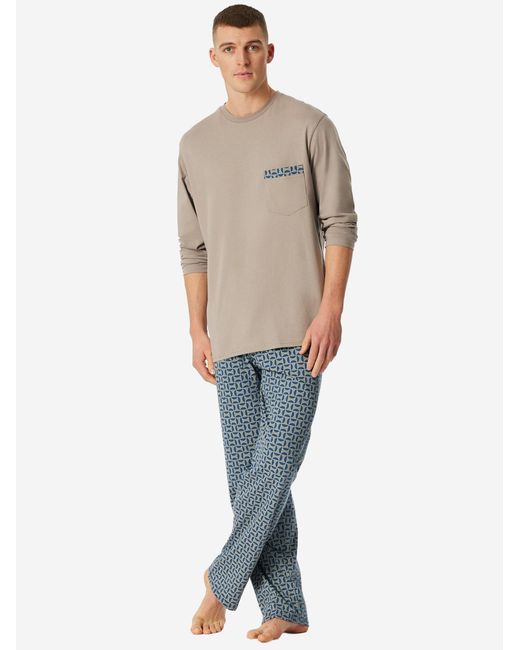 Schiesser Pyjama Lang Comfort Nightwear in Blue für Herren