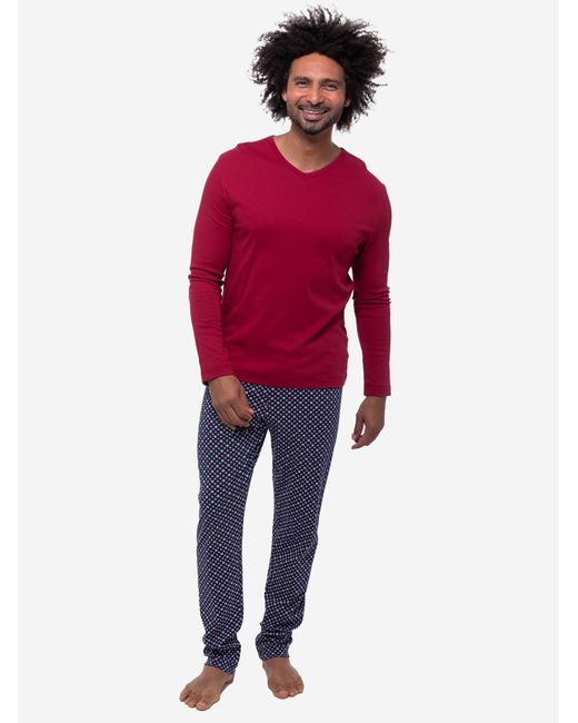 Mey Pyjama Lang Tie Minimal in Red für Herren