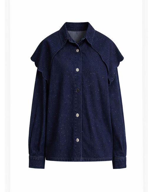 its basic Blue Its Basic Oversizeshirt Oversized Rhinestone Denim Shirt