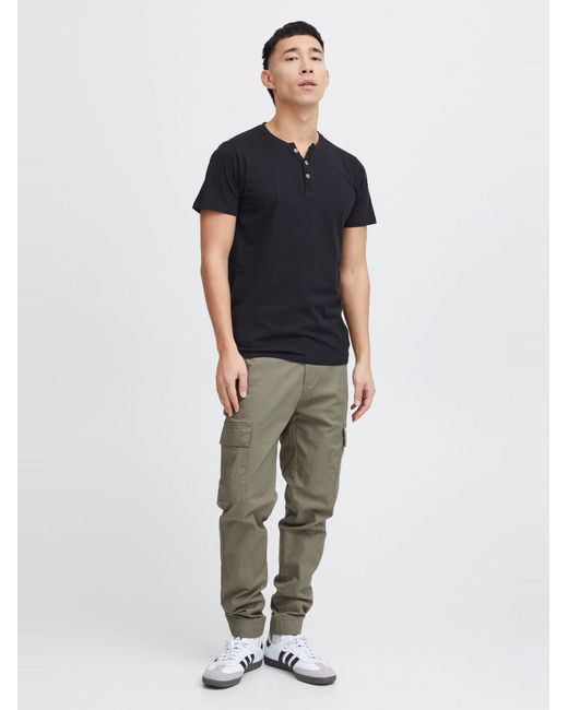 Solid T-Shirt Volker Mit Knopfleiste in Black für Herren