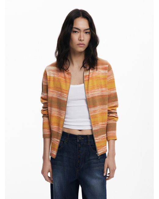 Desigual Orange Gestreifter Kapuzenpullover Mit Reißverschluss