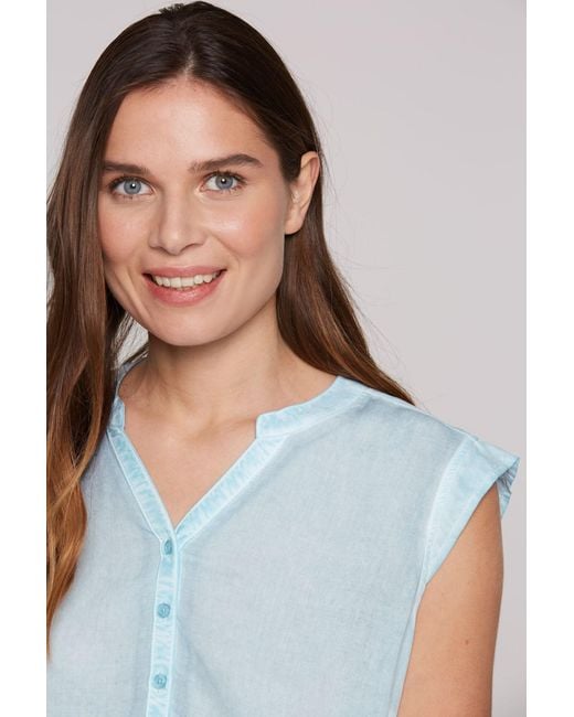 SOCCX Blue Ärmellose Bluse Mit Gesmoktem Saum Und Rückenprint