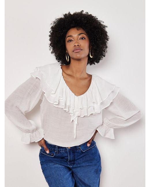 Apricot White Bluse 'Ruffle Collar
