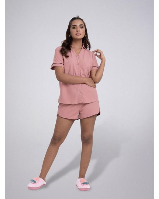 LEAFLETIC Pink Shorty Night Wear Short Set