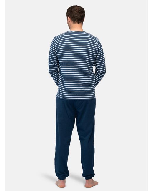 greenjama Pyjama Lang Ringel in Blue für Herren