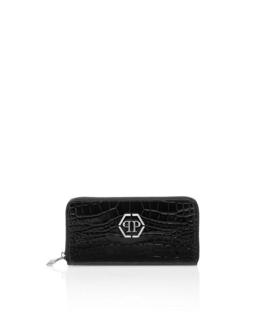 Philipp Plein Black Mid-Zip-Brieftasche