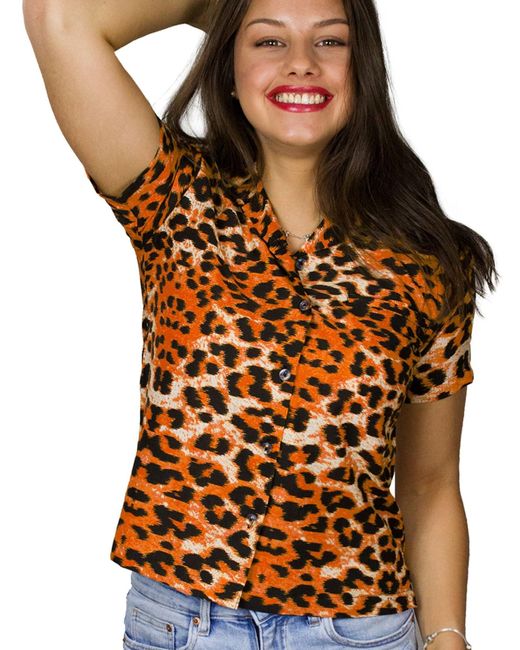 King Kameha Orange Bluse Leopard