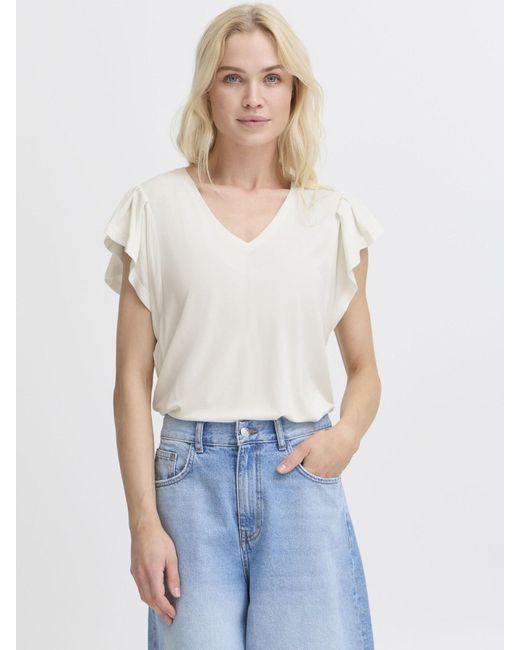 B.Young White V-Shirt Byperl Ruffle