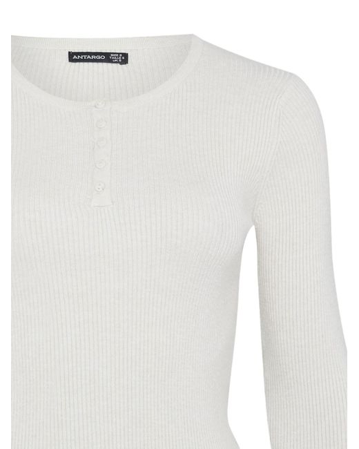antargo White Pullover Basic Longsleeve With Buttons