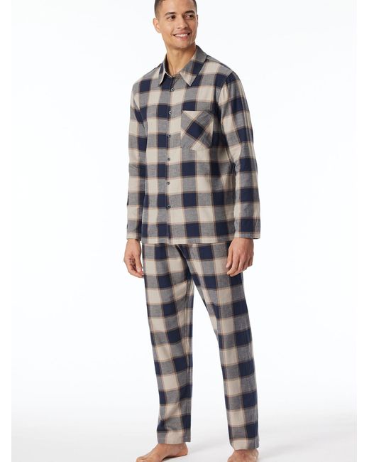Schiesser Pyjama Selected Premium Warming in Black für Herren