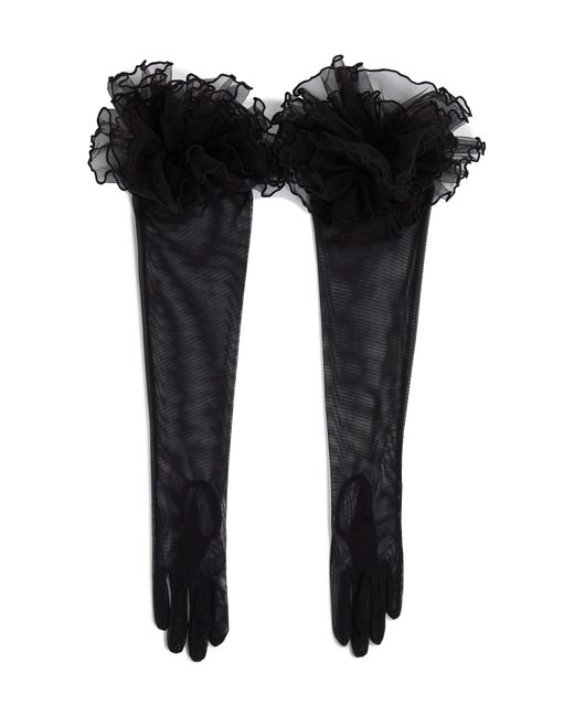 Karl Lagerfeld Black Fingerhandschuhe Signature Long Ruffled