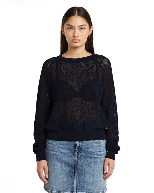 G-Star Blue Knitshirt Pointelle