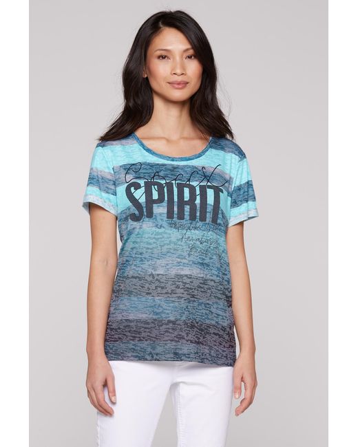 SOCCX Blue Streifenshirt Mit Ausbrenner-Effekten Und Artwork
