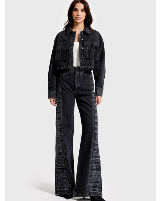 its basic Black Its Basic Weste Rhinestone Cropped Denim Jacket