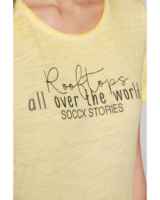 SOCCX Yellow T-Shirt Im Used Look Mit Label Prints
