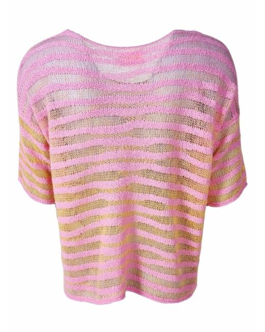 LIKS. Munich Pink Pullover Oversize Strickpullover Mohair Baumwollmix Gestreift