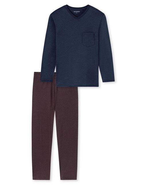Schiesser Pyjama Lang Comfort Essentials in Blue für Herren